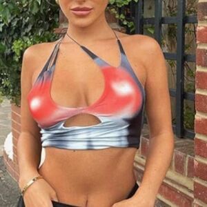 Cape Clique Womens XL Sexy Y2K Crop Tops Lace Up Body Print